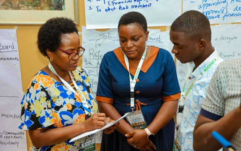 Participants working together during a leadership development workshop.